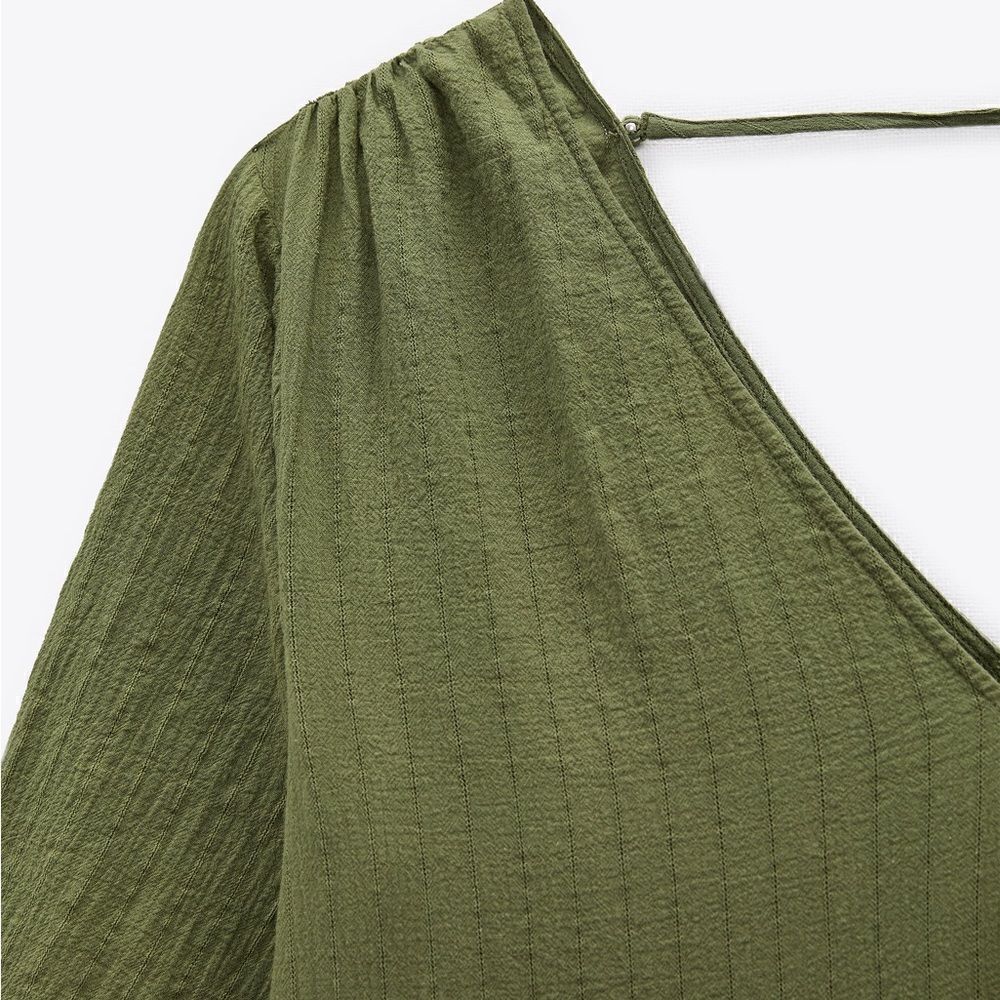 Zara Textured Green Dress Midi New - Picture 4 of 6